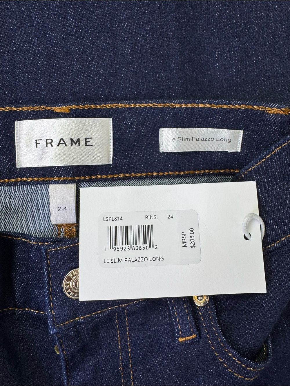 NEW Frame Le Slim Palazzo Long Wide Leg Rinse Dark Wash Size 24 - Picture 6 of 7